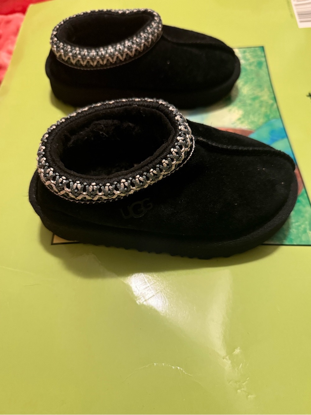 UGG Kids Black Suede Slip-On Boots with Silver Trim Toddler Size 7